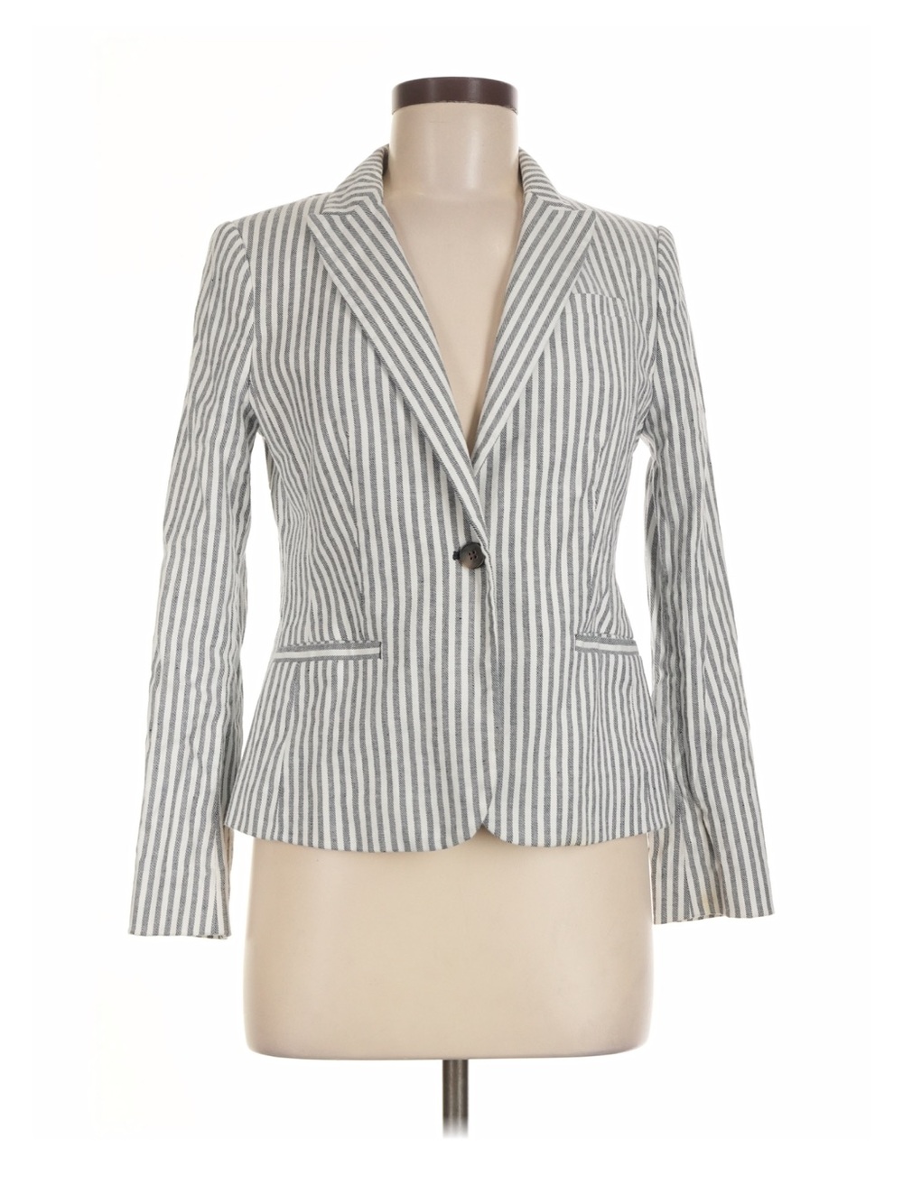 Banana Republic Grey and White Striped Tailored Blazer